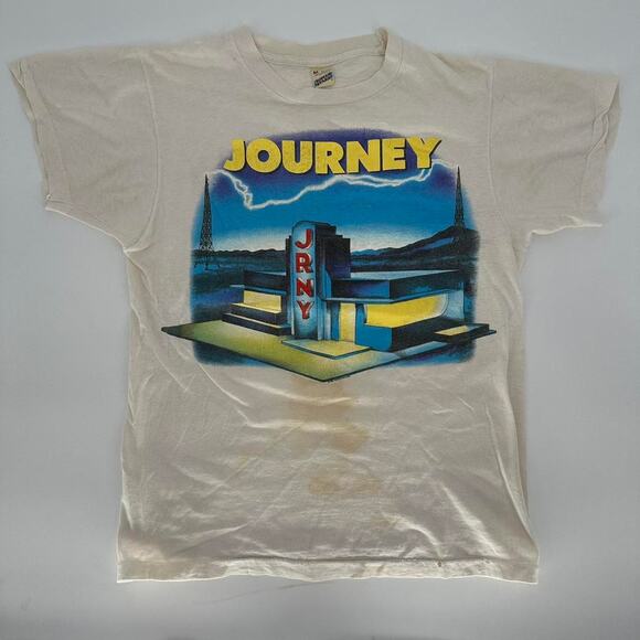 Vintage 1980s Journey Raised on Radio band tour T shirt. Men’s size Small flawed - Picture 2 of 8